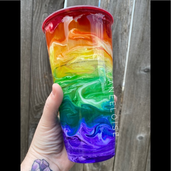 Custom Made Rainbow Epoxy Sealed Starbucks Cup - Picture 2 of 6